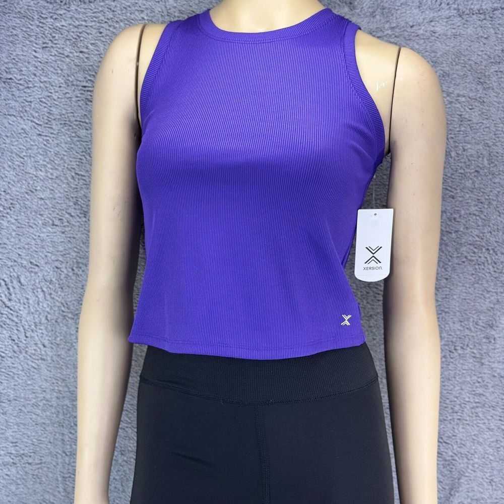 Xersion Large Ribbed Purple Round Neck Sleeveless Tank Top NWT L-14‎